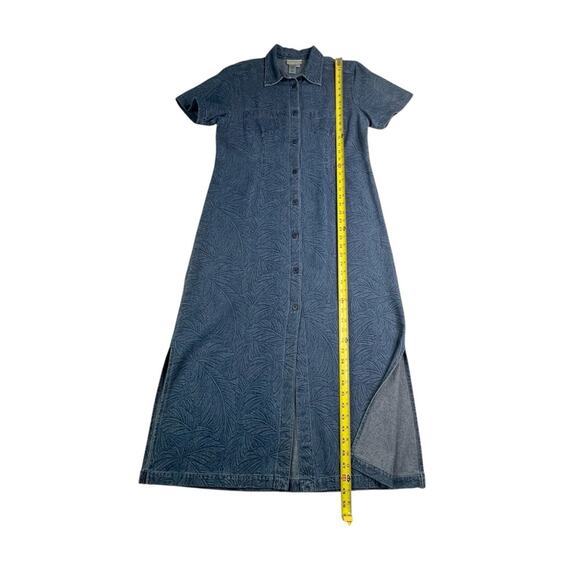Coldwater Creek Denim Button Shirt Dress PM Palm Leaf Side Slits Retro Academia - Picture 8 of 11